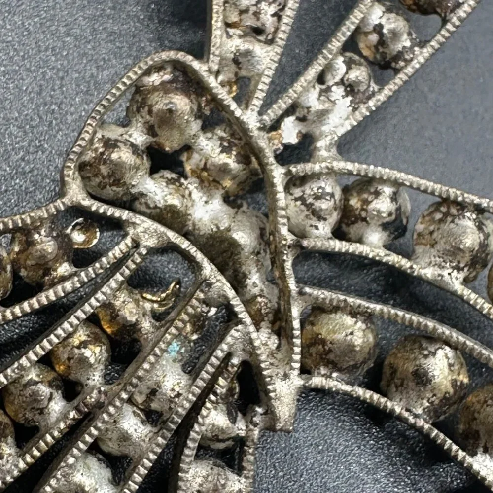 Antique Victorian Rhinestone Bow Pendant Hair Accessory Statement Vintage - Picture 8 of 11